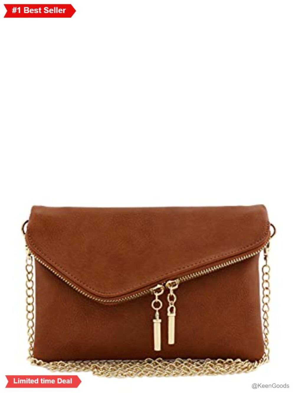 Faux Leather Envelope Wristlet Clutch Crossbody Bag with Chain Strap
